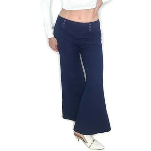 1970s Blue Wide Leg Sailor Style Vintage High Rise Pants